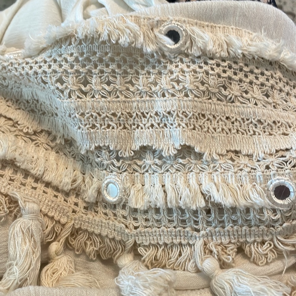 RAGA Bohemian Cream Bell Sleeve Pullover FringeTunic! Swim Coverup NWT.  Large - Picture 9 of 14